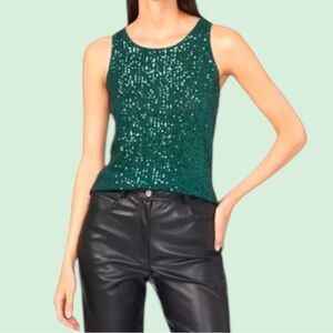 CeCe Emerald Green Sequin Top NWT